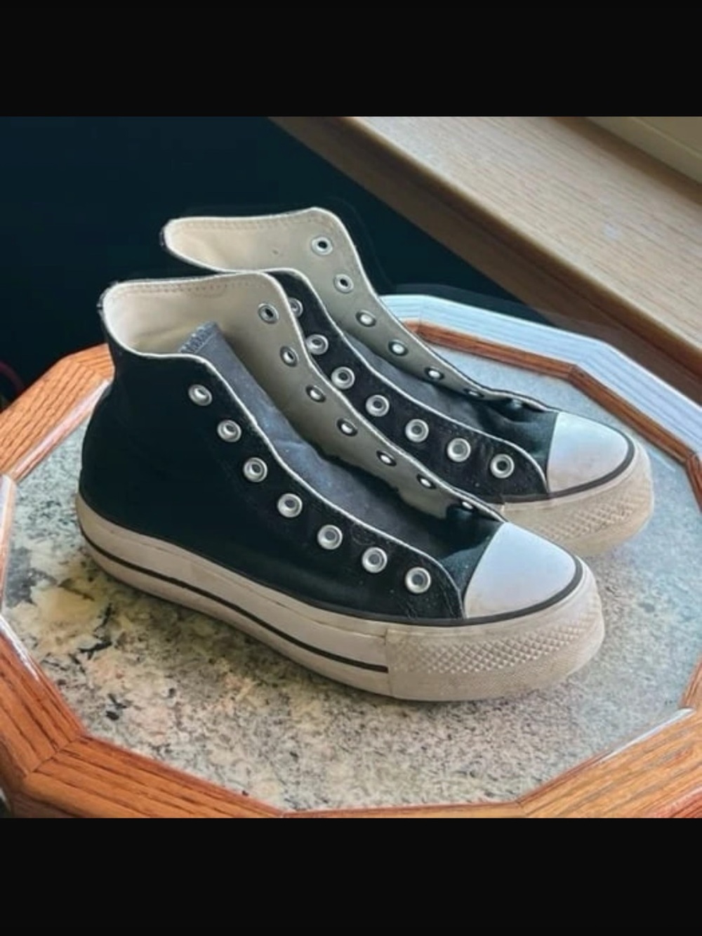 W7 Converse Platform High Tops Black Canvas